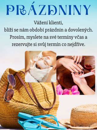 Milé klientky a klienti, Období dovolených se blíží, prosím myslete na termíny včas a objednejte se co nejdříve. Mohu vám...